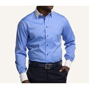 Paul Frederick 100% Cotton Imperial Solid Dress Shirt French Blue White 18-34
